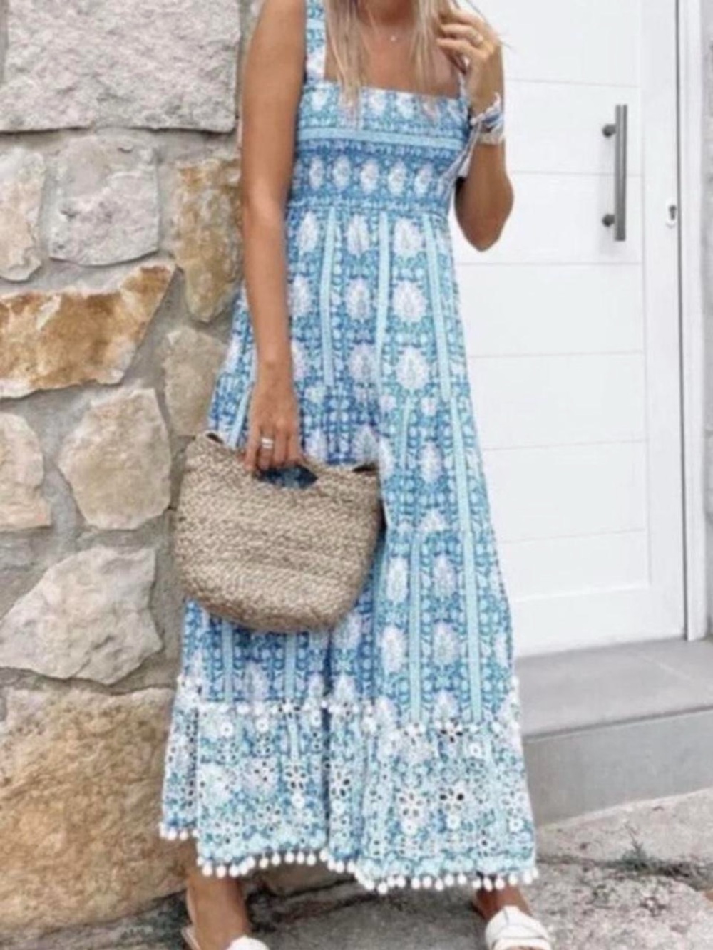Zara Blue and White Printed Maxi Dress size small, easily fits a medium